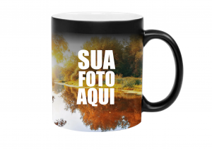 Caneca Magica Personalizada Porcelana 96x150mm Preta Resina Magica Sublimação 4 cores Reação Térmica